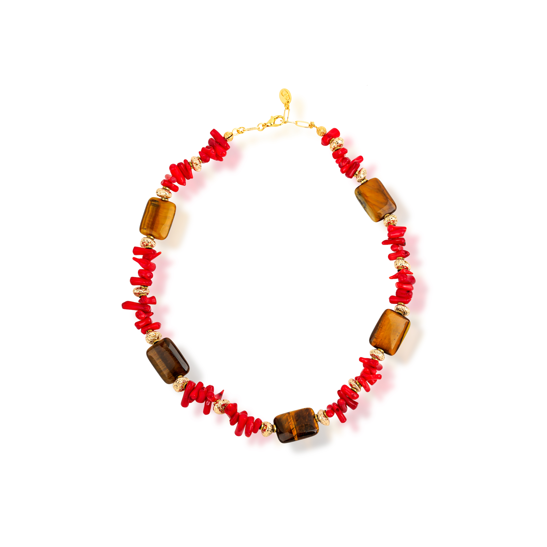 DESERT CORAL RED NATURAL STONE TIGER EYE NECKLACE