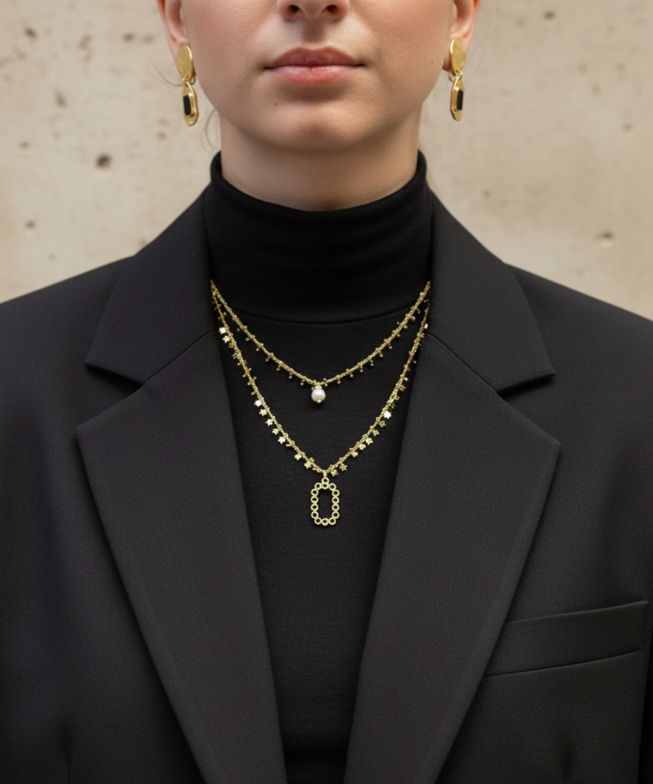 ECLIPSE GOLD DOUBLE ROW BLACK NECKLACE