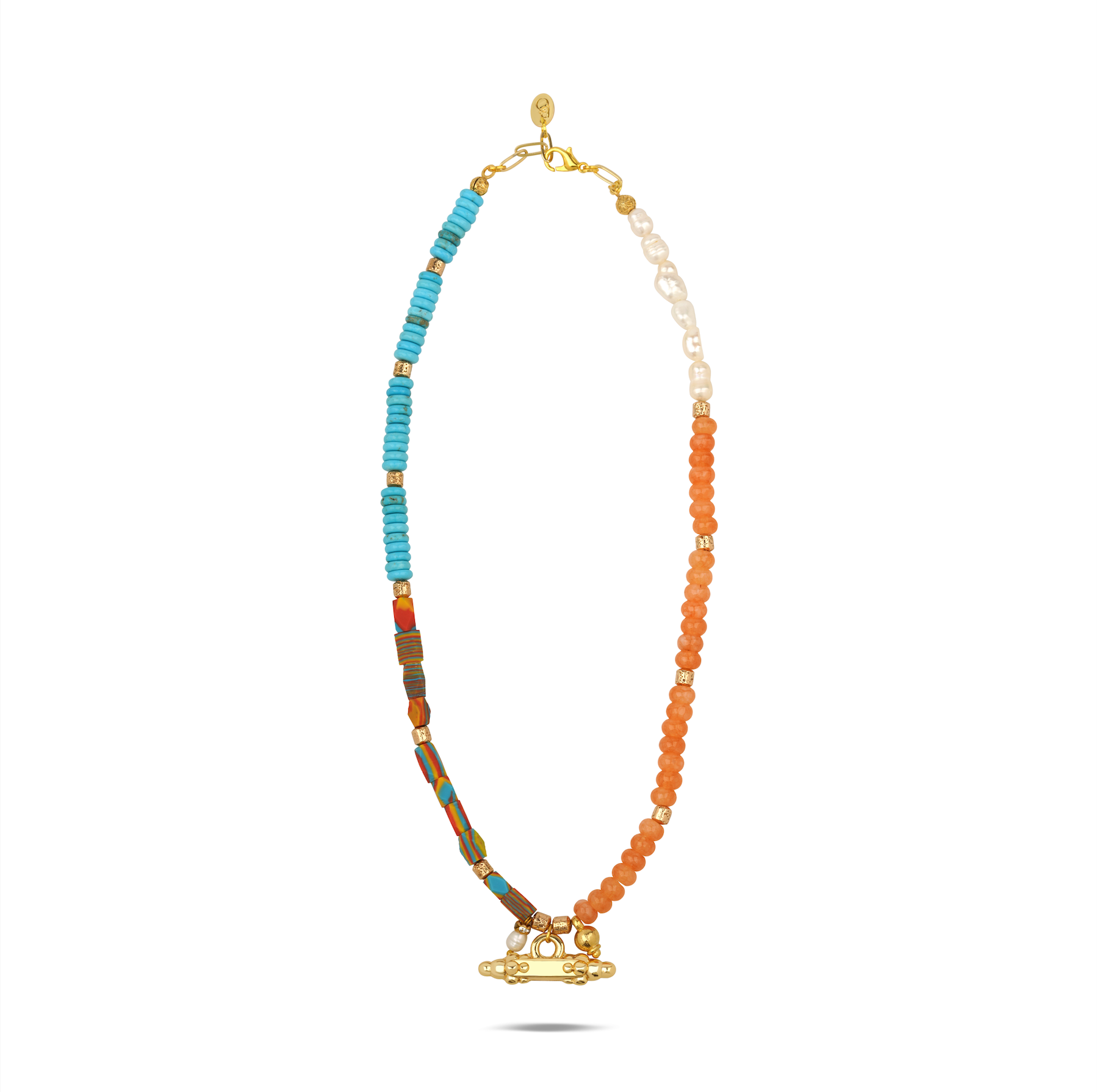 SEASIDE ORANGE BLUE NATURAL STONE PEARL NECKLACE