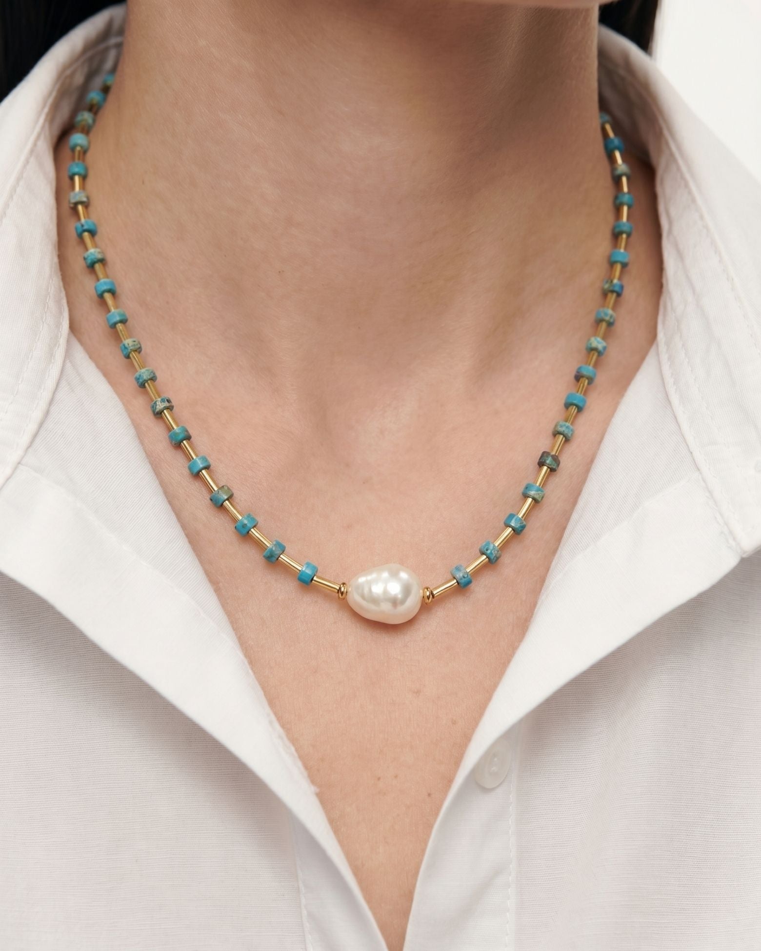 TURQUOISE LOVE PEARL NECKLACE