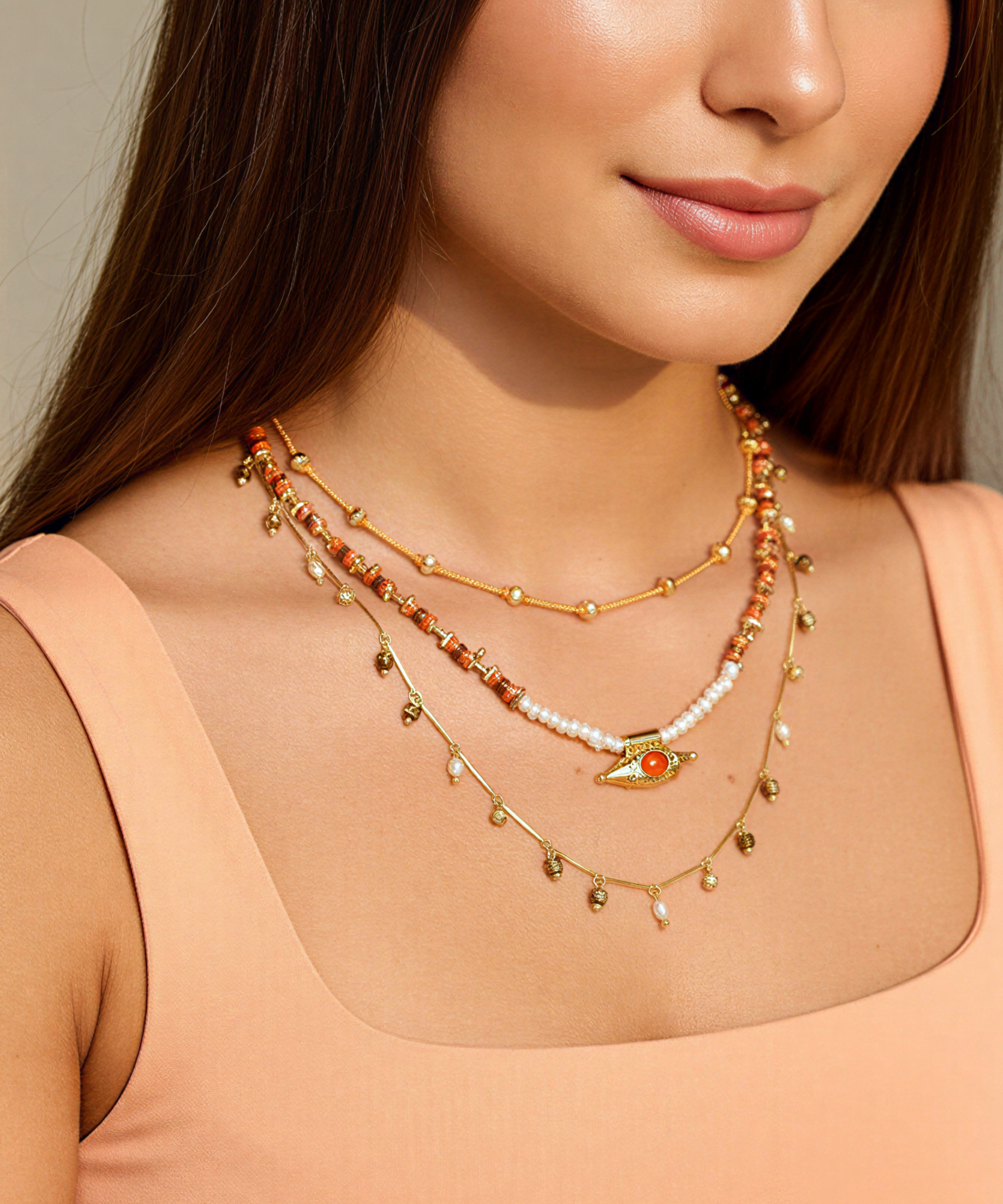 MYSTIC EYE ORANGE PEARL NECKLACE