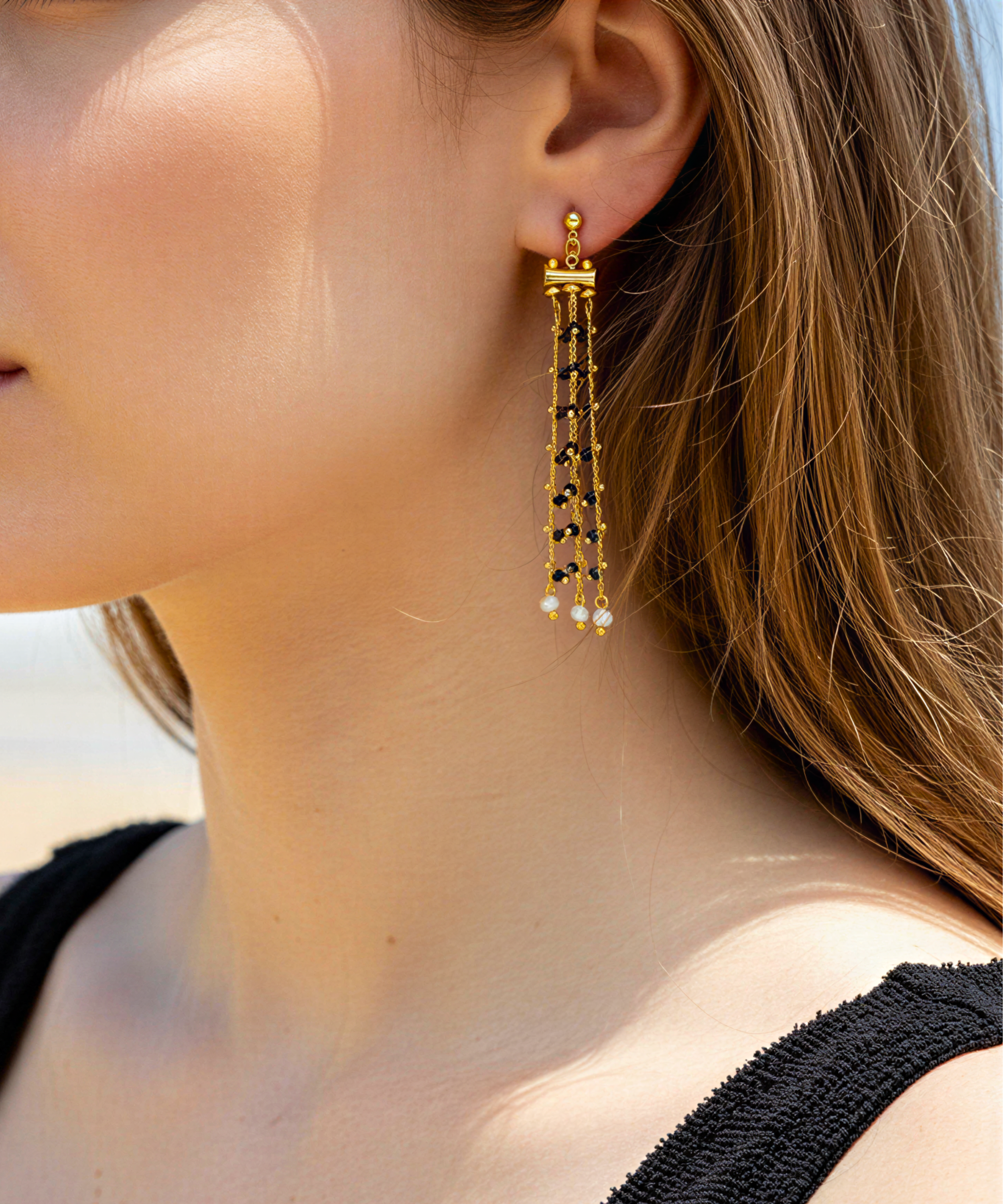 GYPSY BLACK BEADED EARRINGS