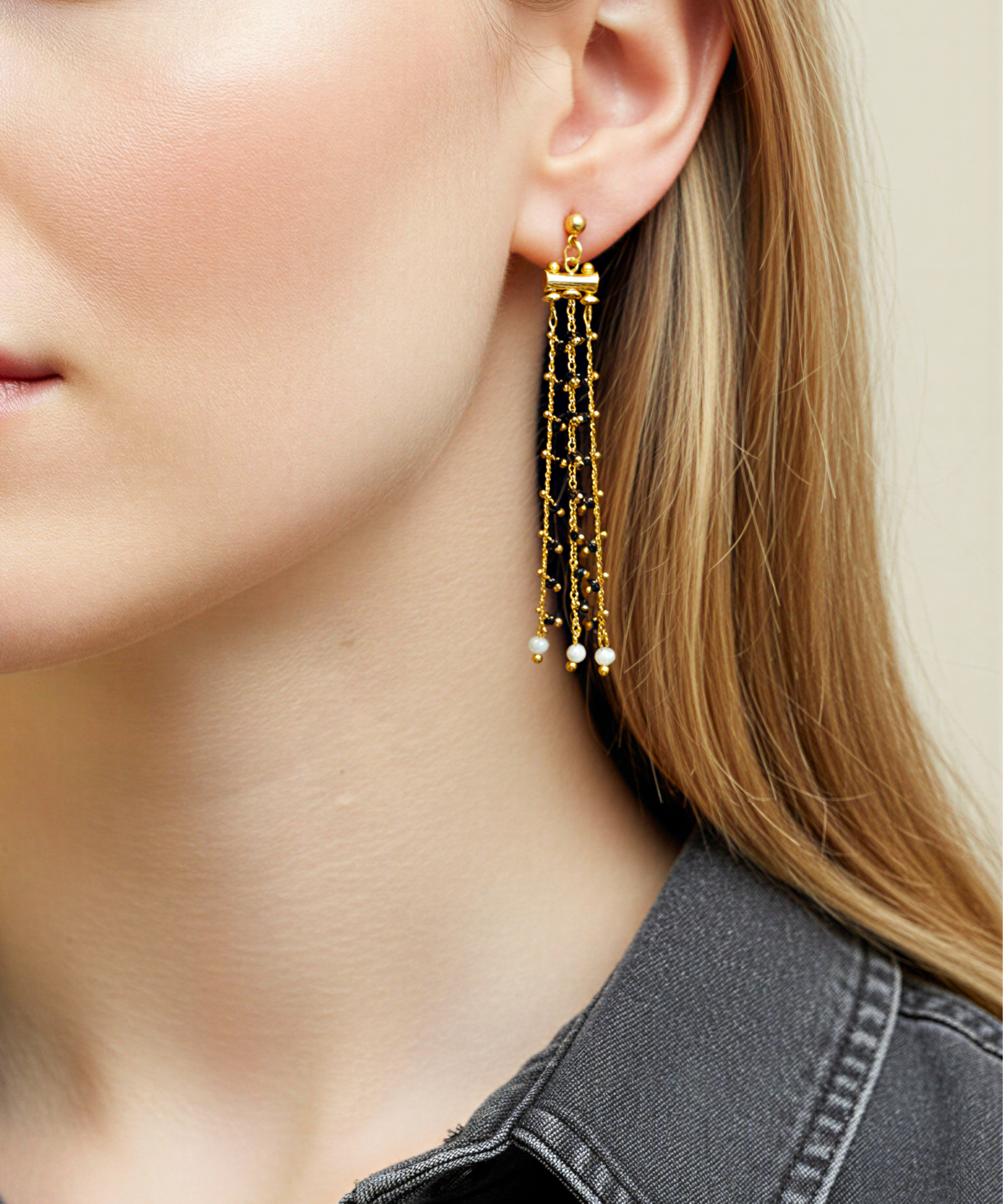 GYPSY BLACK BEADED EARRINGS