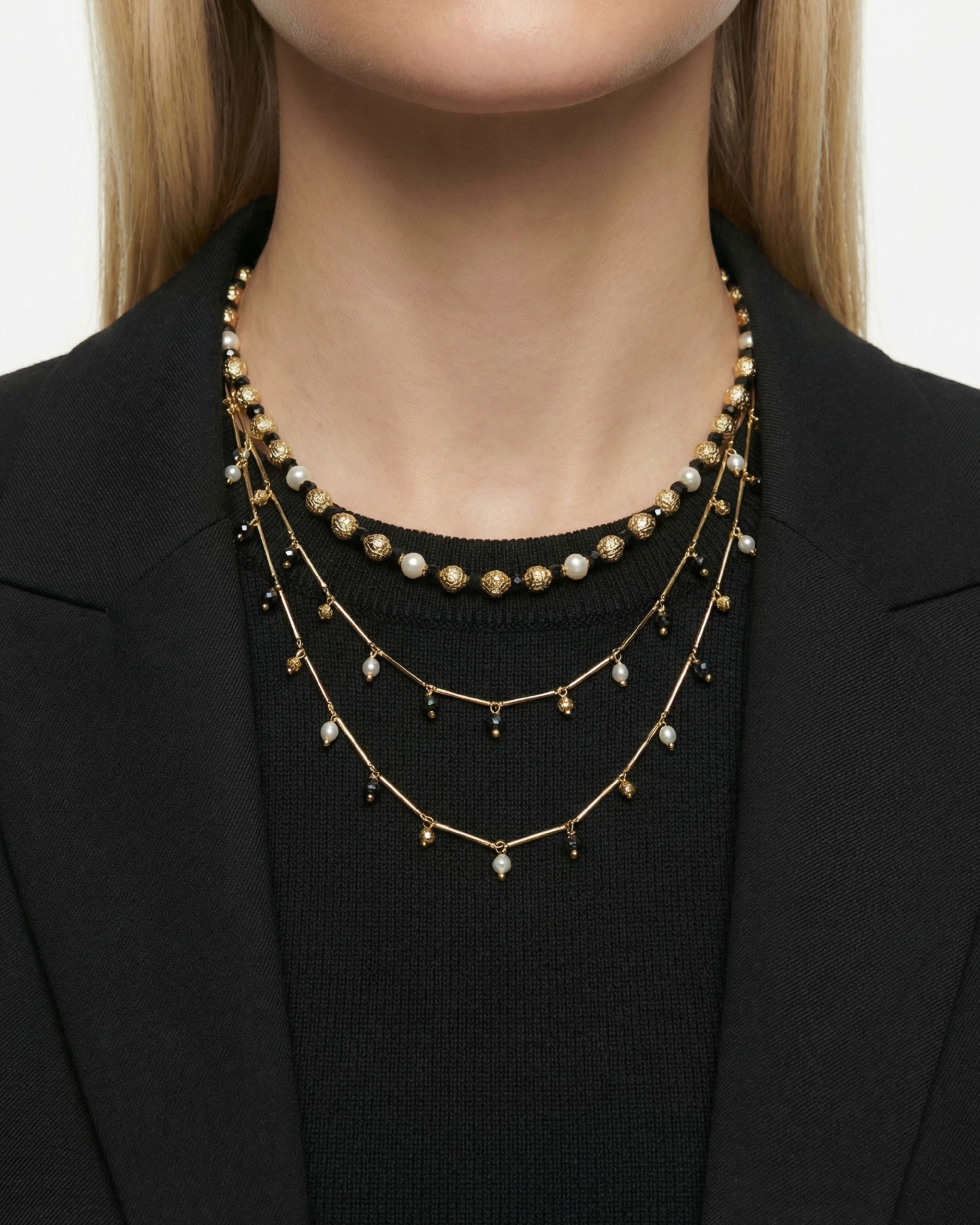DANCING DISCO BLACK SPARKLE LONG NECKLACE