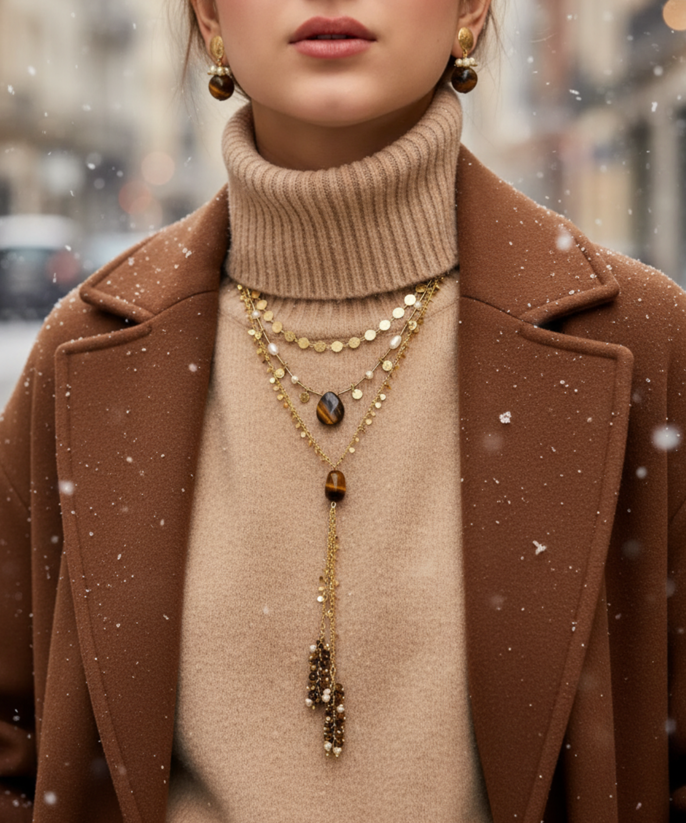 DANCING TIGER EYE LONG NECKLACE