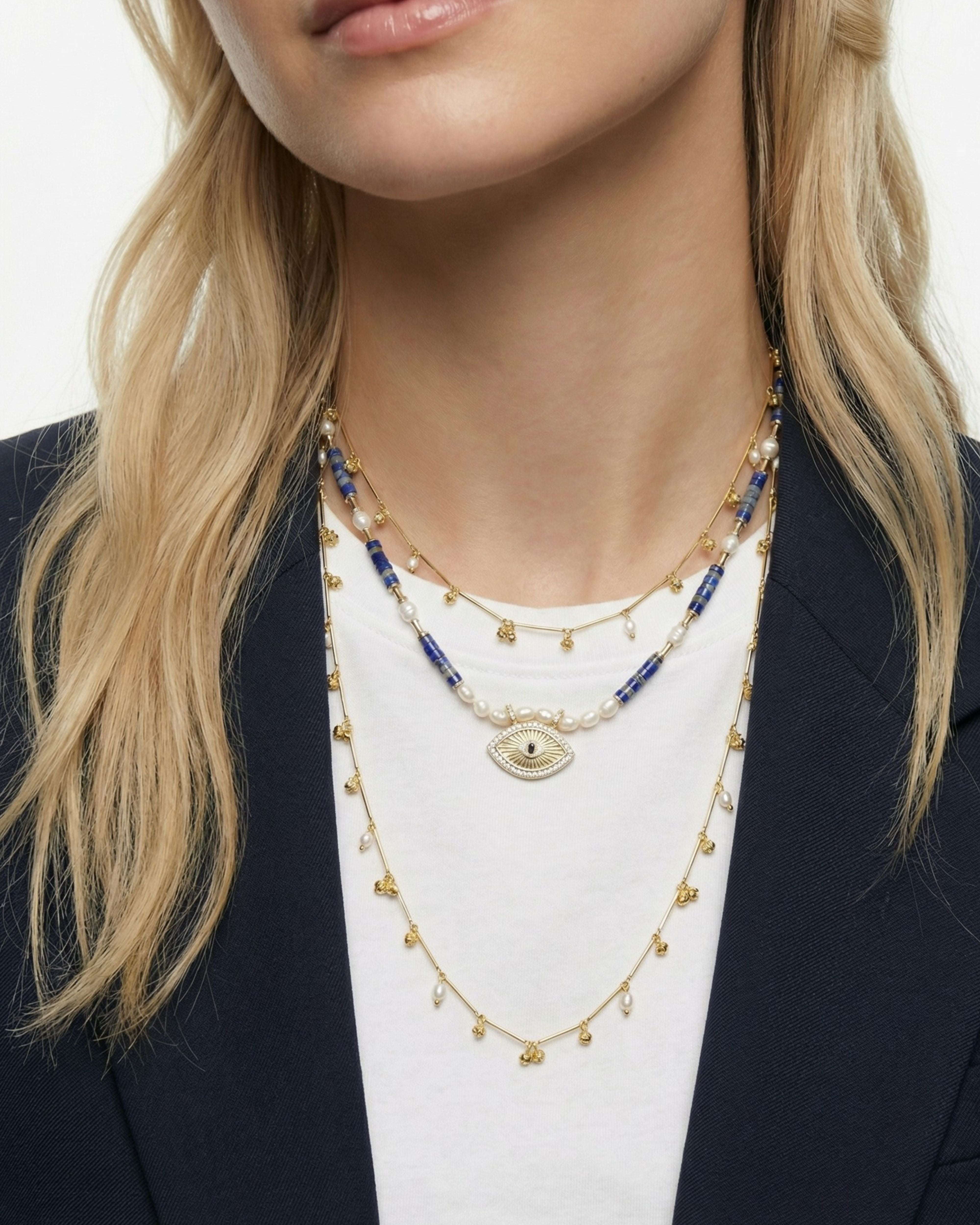 AZURE GAZE PEARL NAZAR NECKLACE