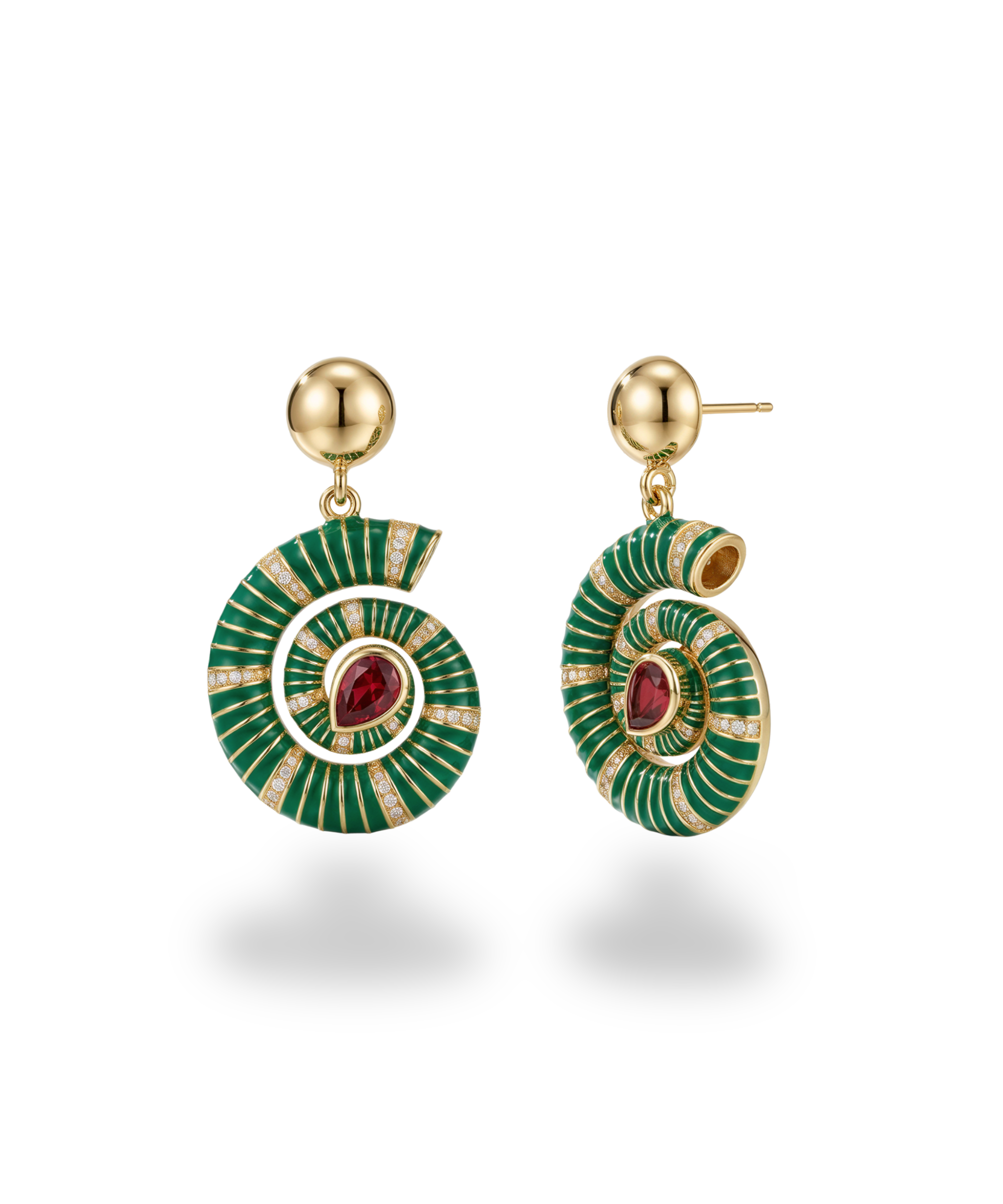 HELIOS SPIRAL GREEN EARRINGS