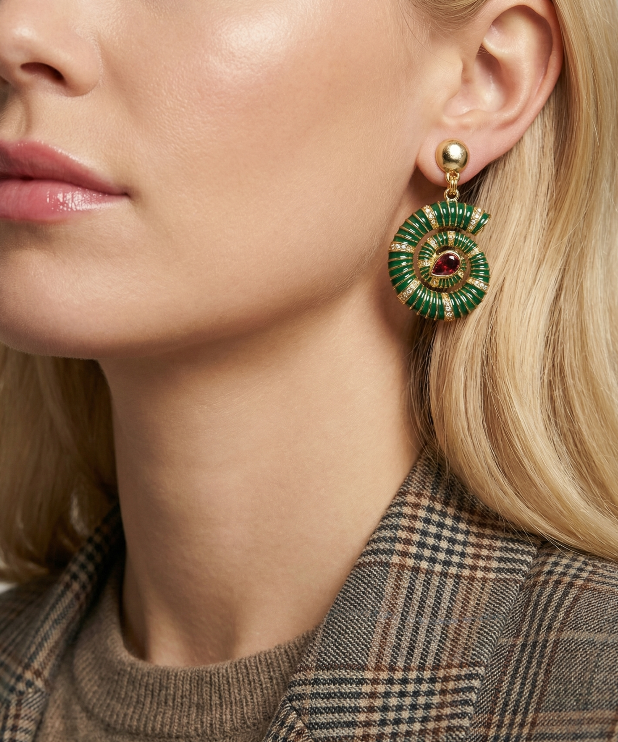 HELIOS SPIRAL GREEN EARRINGS