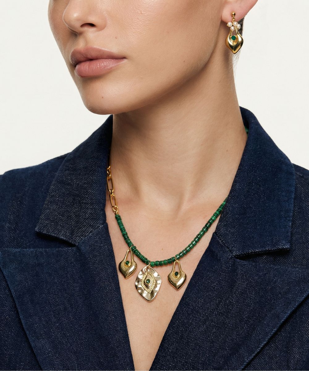 NOMAD MALACHITE CHARM NECKLACE