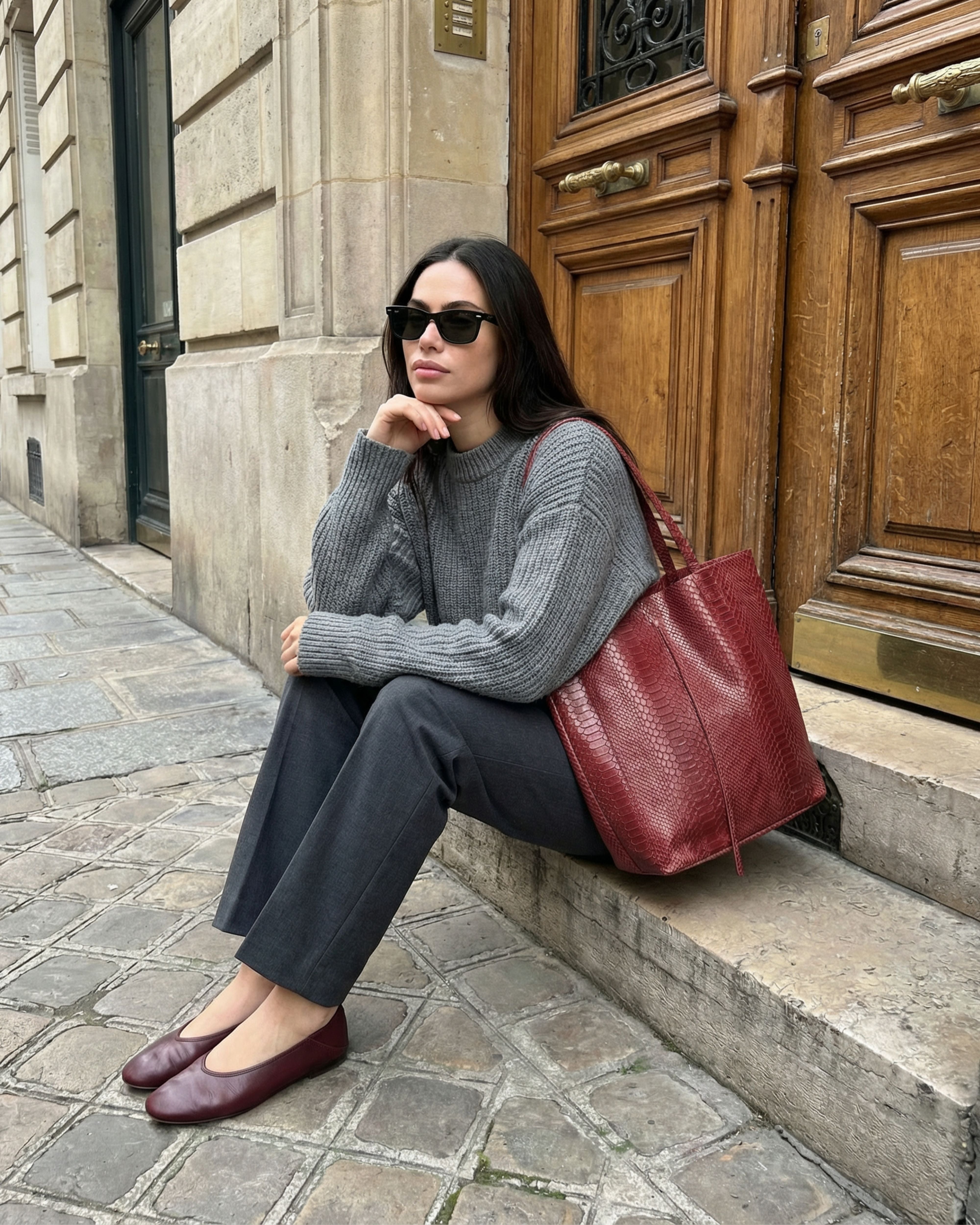 ESSENTIAL BURGUNDY LEATHER LARGE TOTE BAG