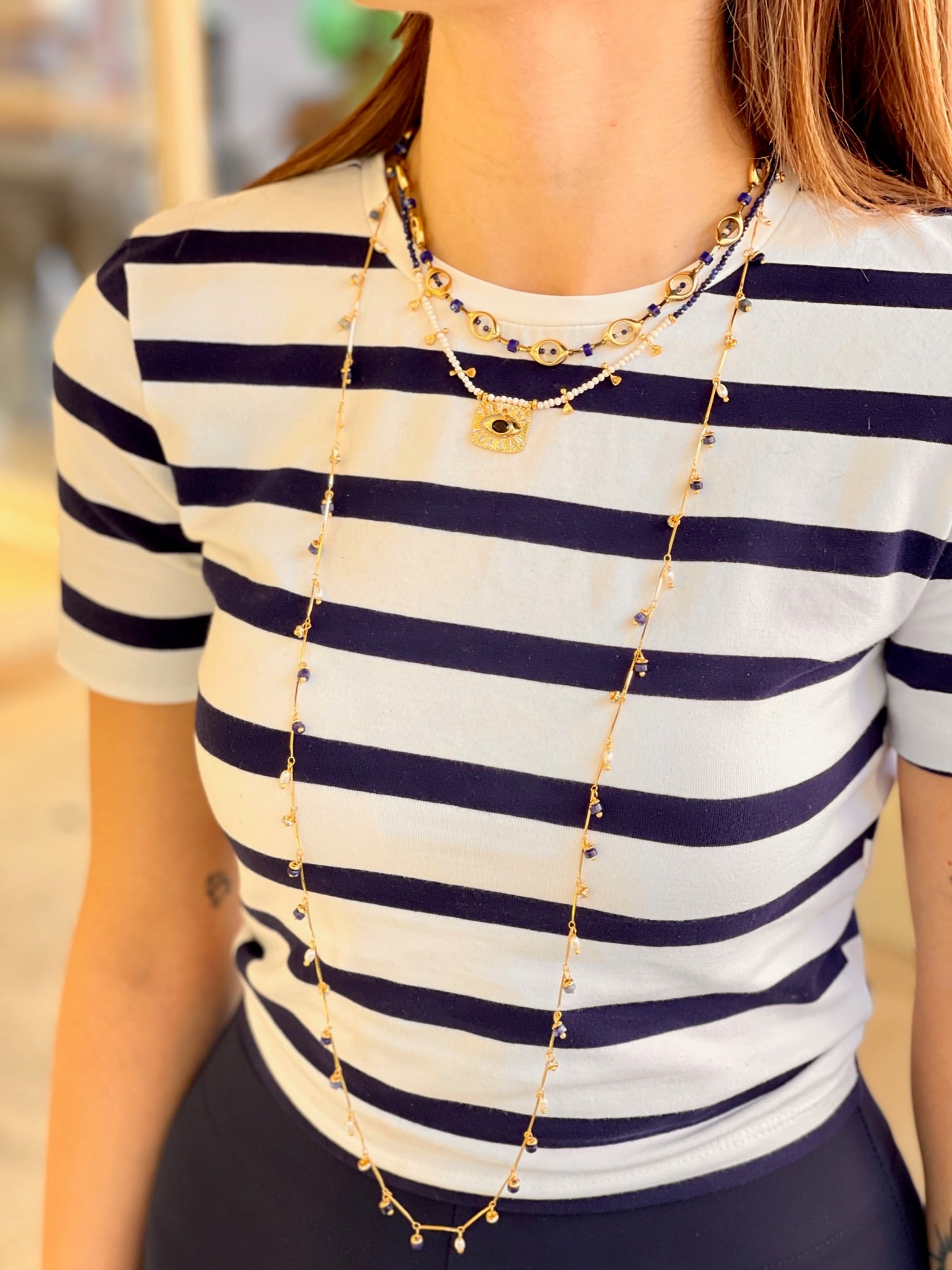 DANCING DISCO LAPIS SPARKLE LONG NECKLACE