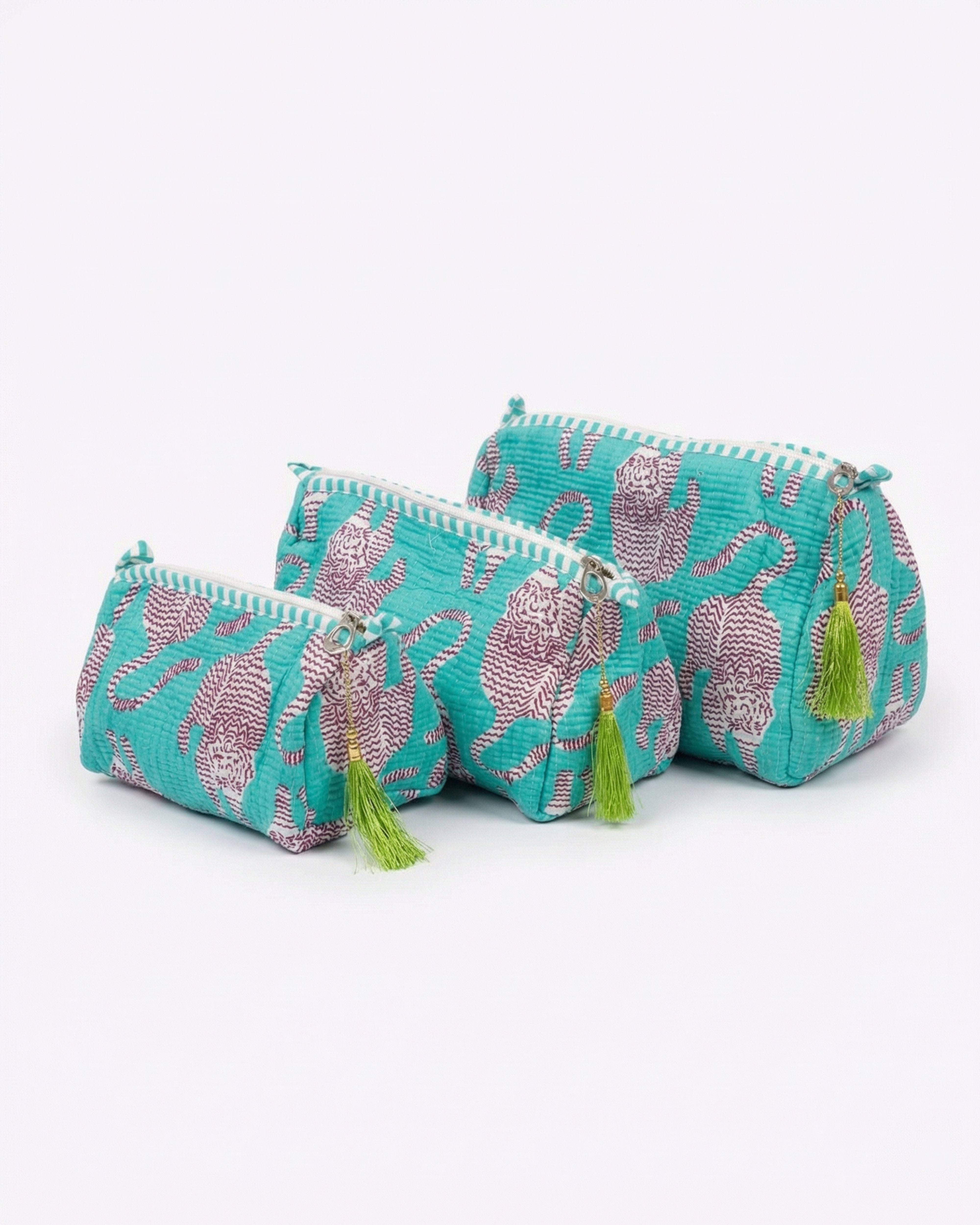 AQUA GREEN TIGER POUCH SET