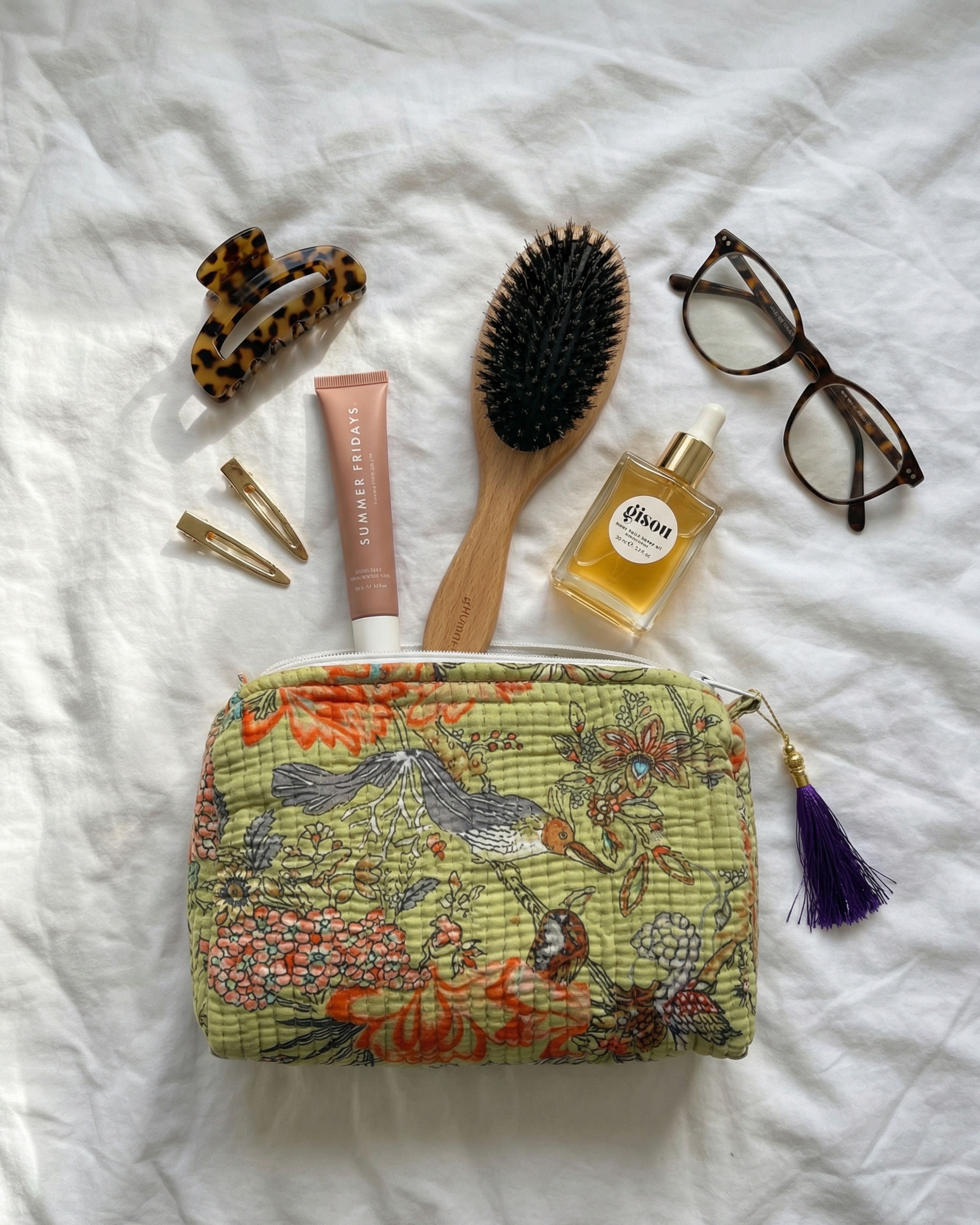 PEACOCK TALES GREEN POUCH SET