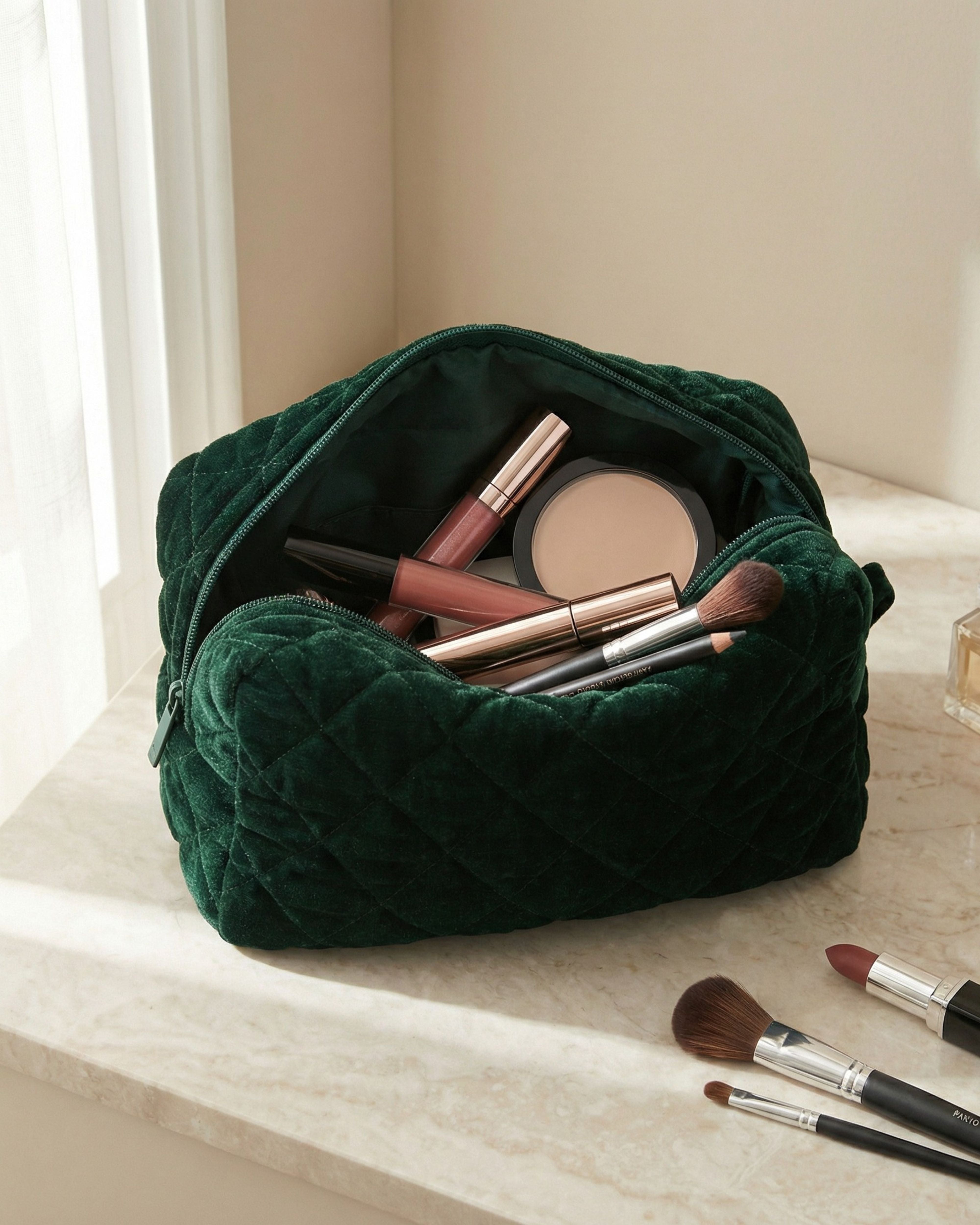 GREEN VELVET POUCH SET