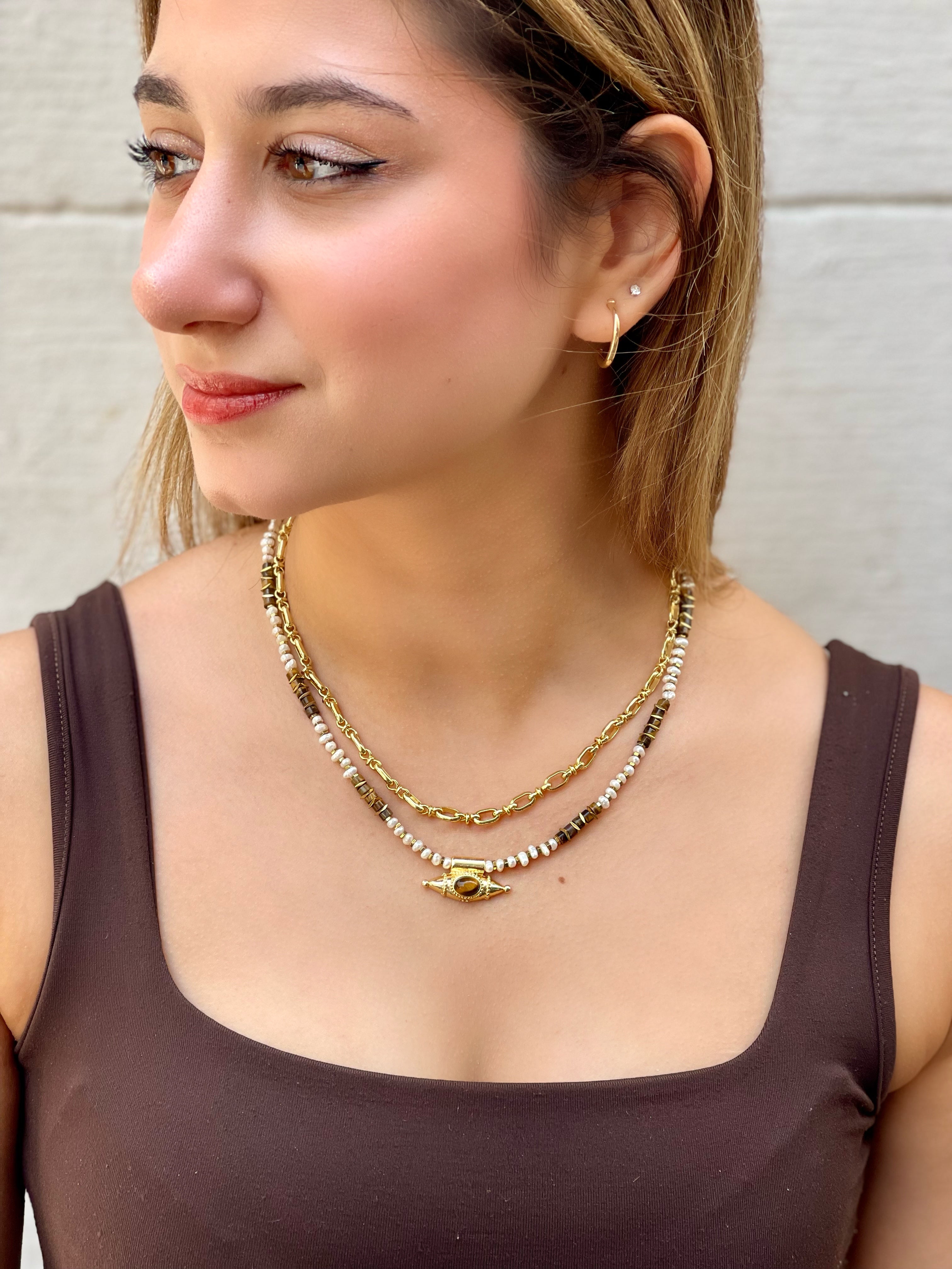 MYSTIC EYE TIGER EYE PEARL NECKLACE