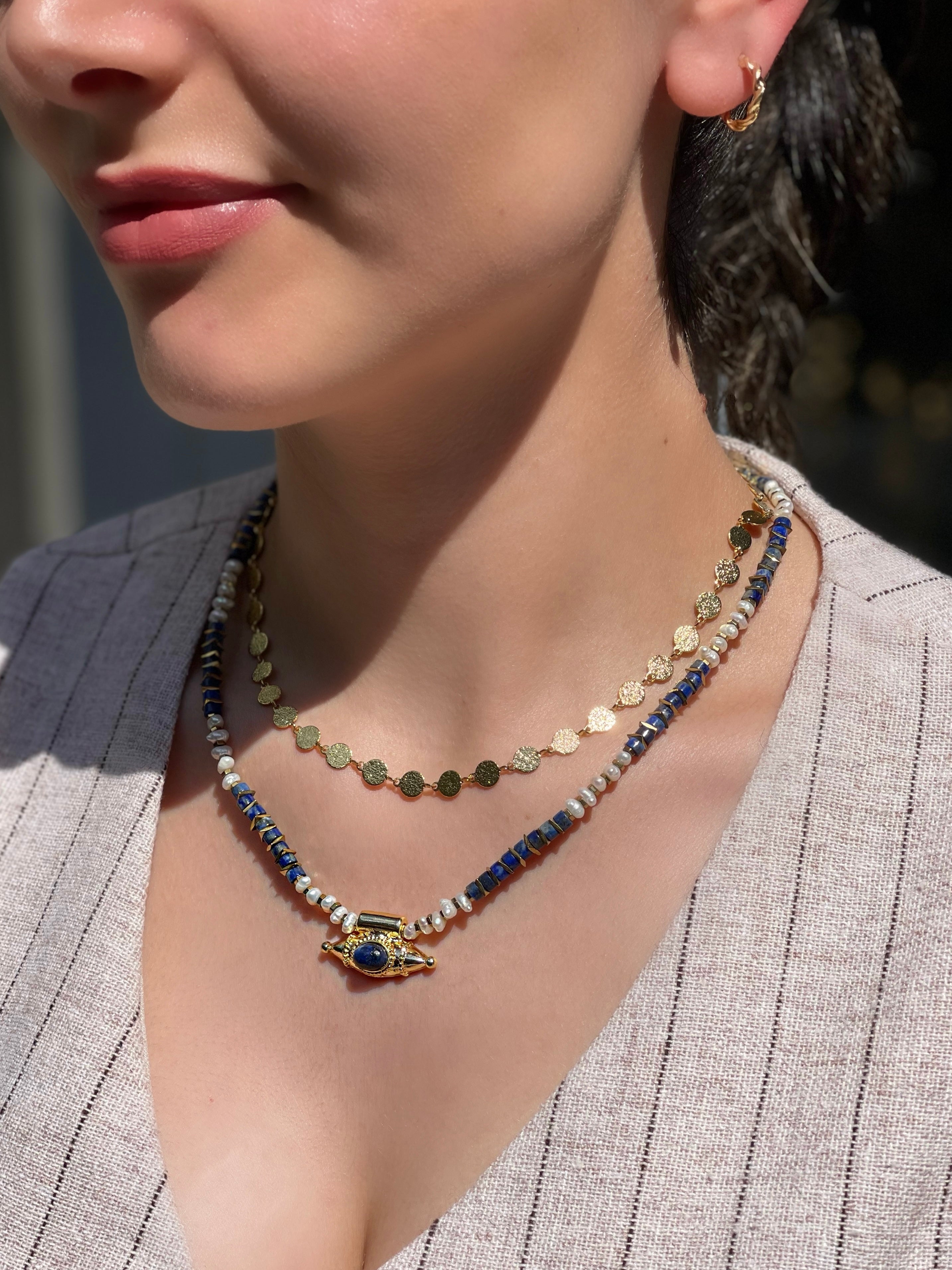 MYSTIC EYE LAPIS PEARL NECKLACE