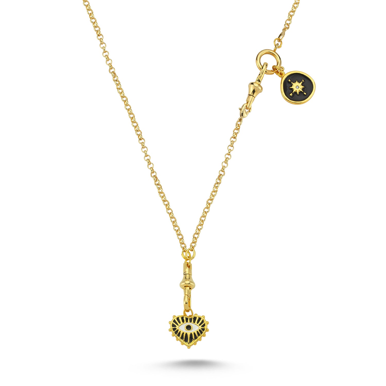 Black Heart Eye Chain Charm Necklace