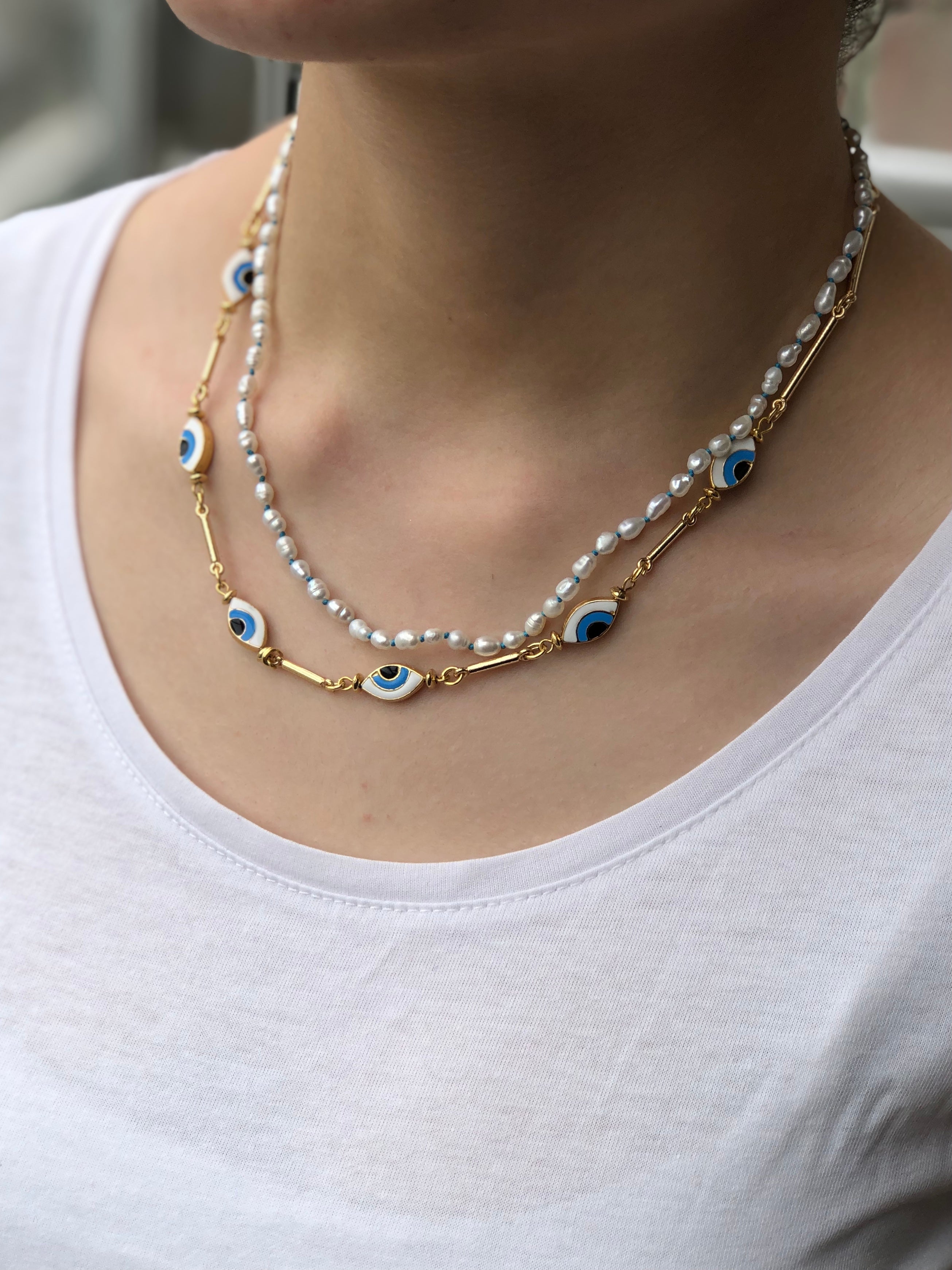 NAZAR TURQUOISE ENAMELED EVIL EYE NECKLACE