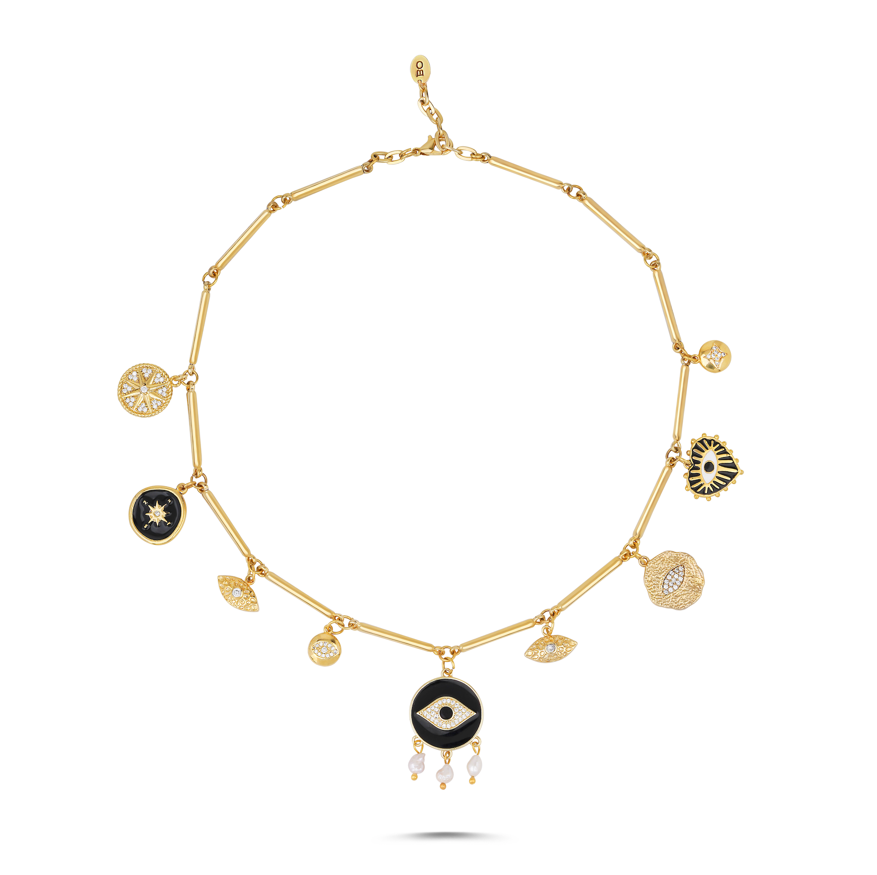 BLACK MULTI CHARM NECKLACE