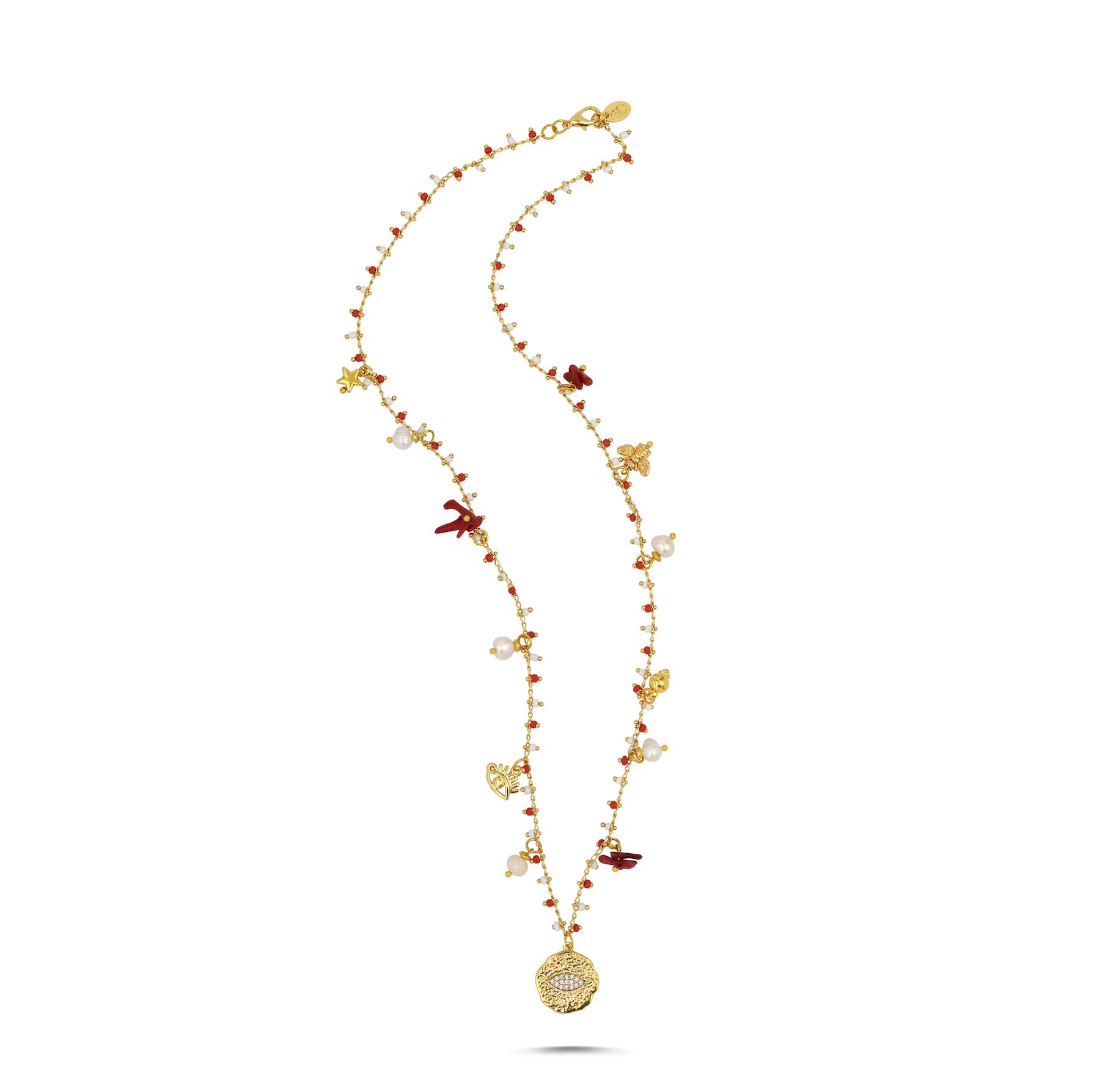 GYPSY RED BEADED NAZAR CHARM NECKLACE