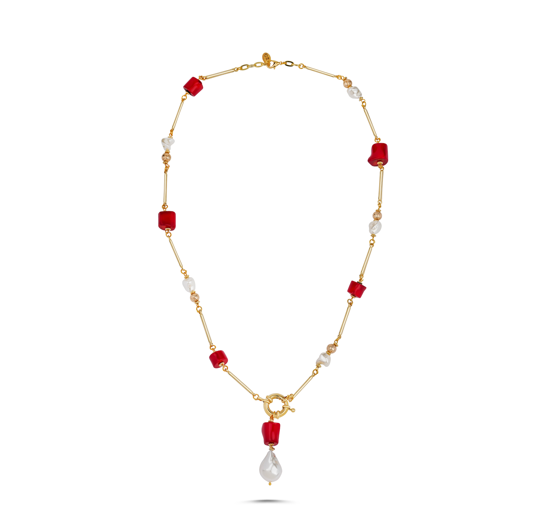 CAPRI BAROQUE PEARL CORAL LONG NECKLACE