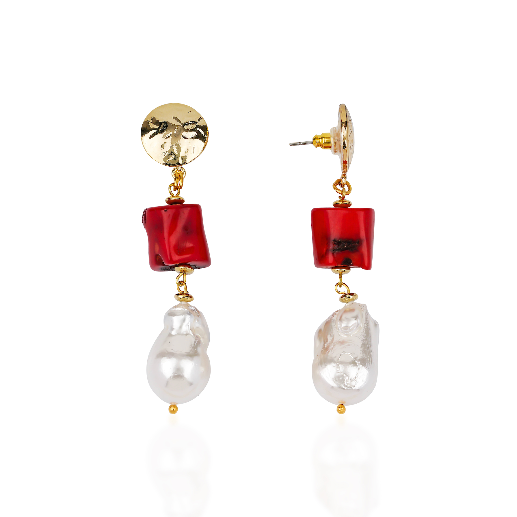CAPRI BAROQUE PEARL CORAL EARRINGS