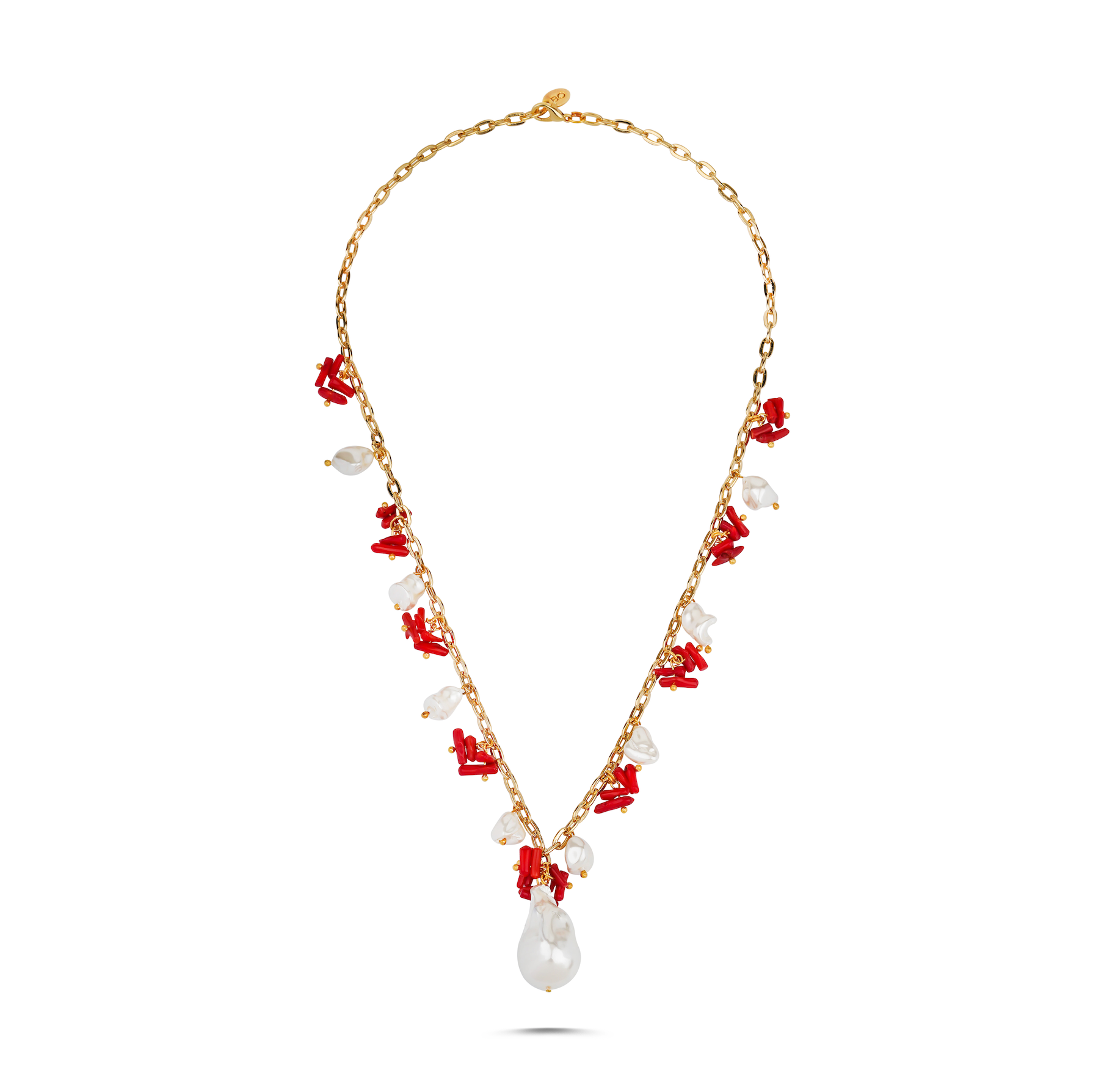 CAPRI QUEEN BAROQUE PEARL CORAL LONG NECKLACE