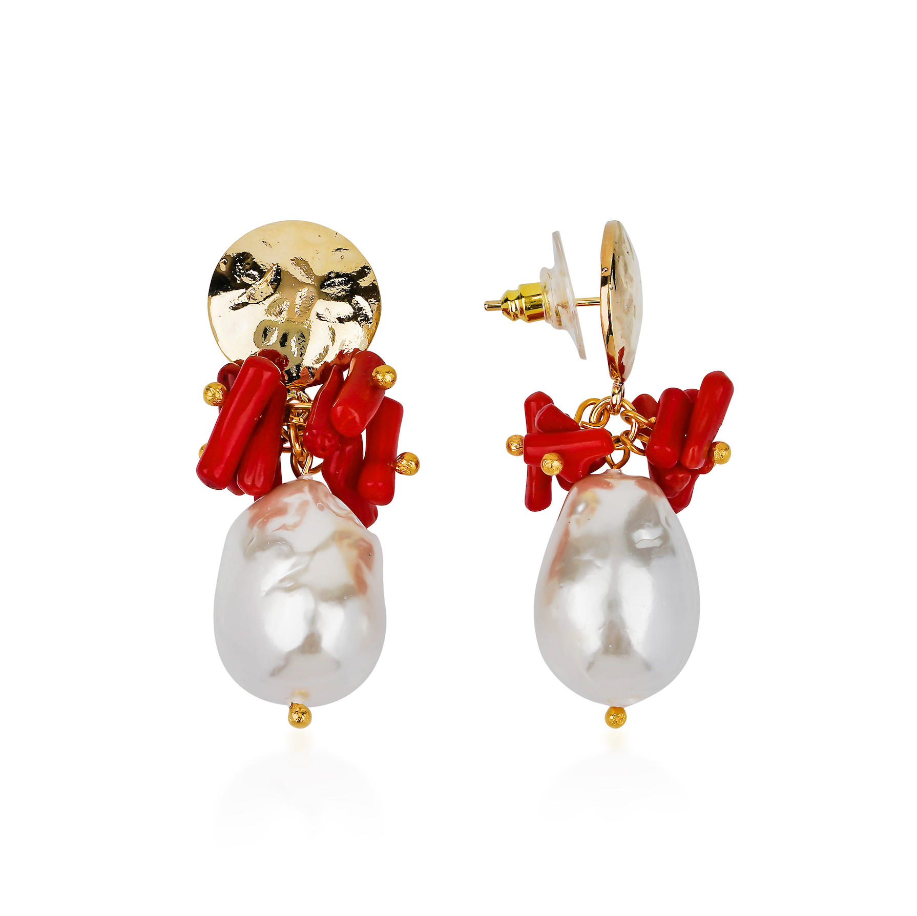 CAPRI QUEEN BAROQUE PEARL CORAL EARRINGS