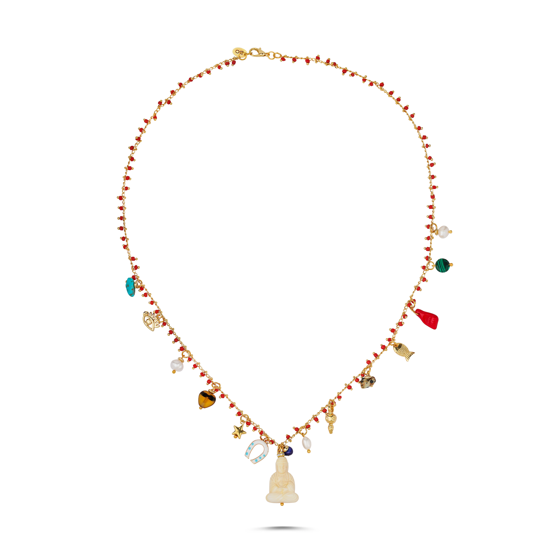 GYPSY RED BEADED BUDDHA CHARM NECKLACE