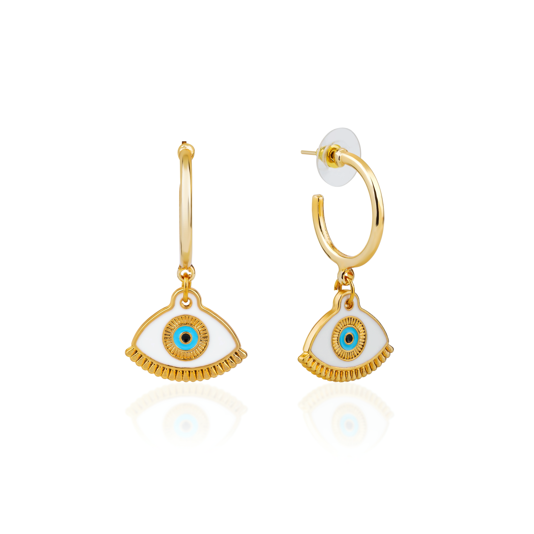 HERA WHITE NAZAR HOOP EARRINGS