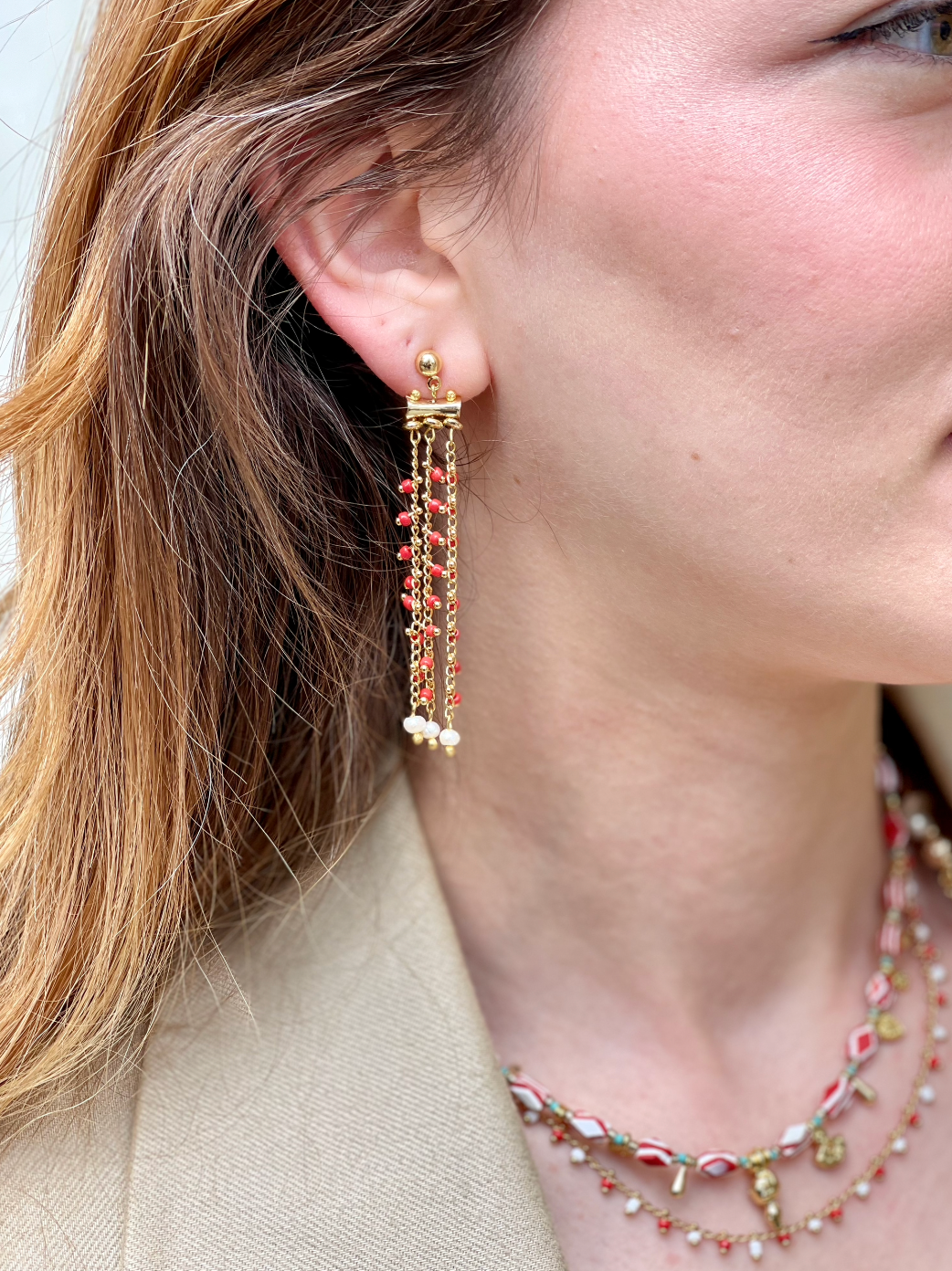 GYPSY RED BEADED EARRINGS