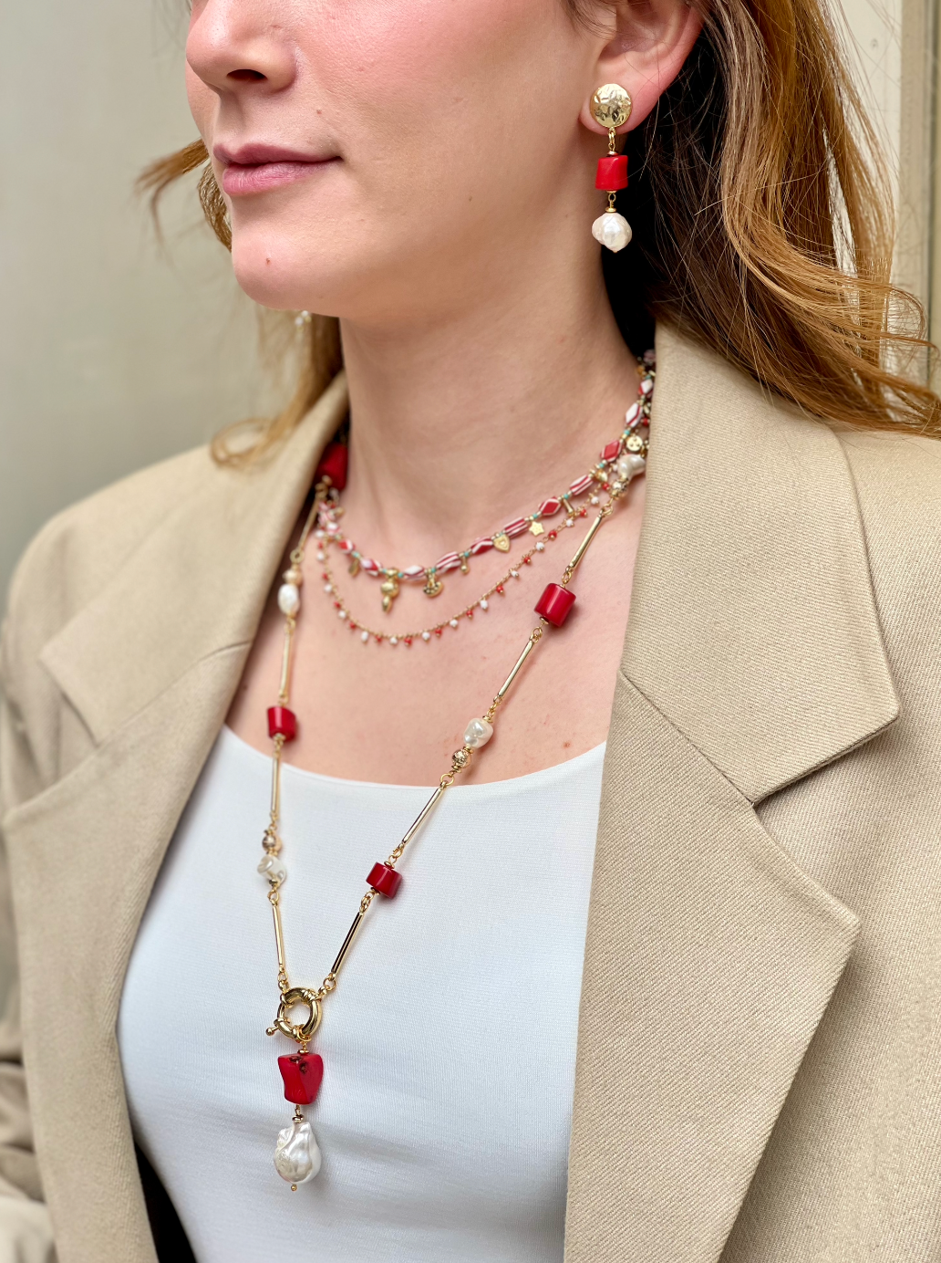 CAPRI BAROQUE PEARL CORAL EARRINGS