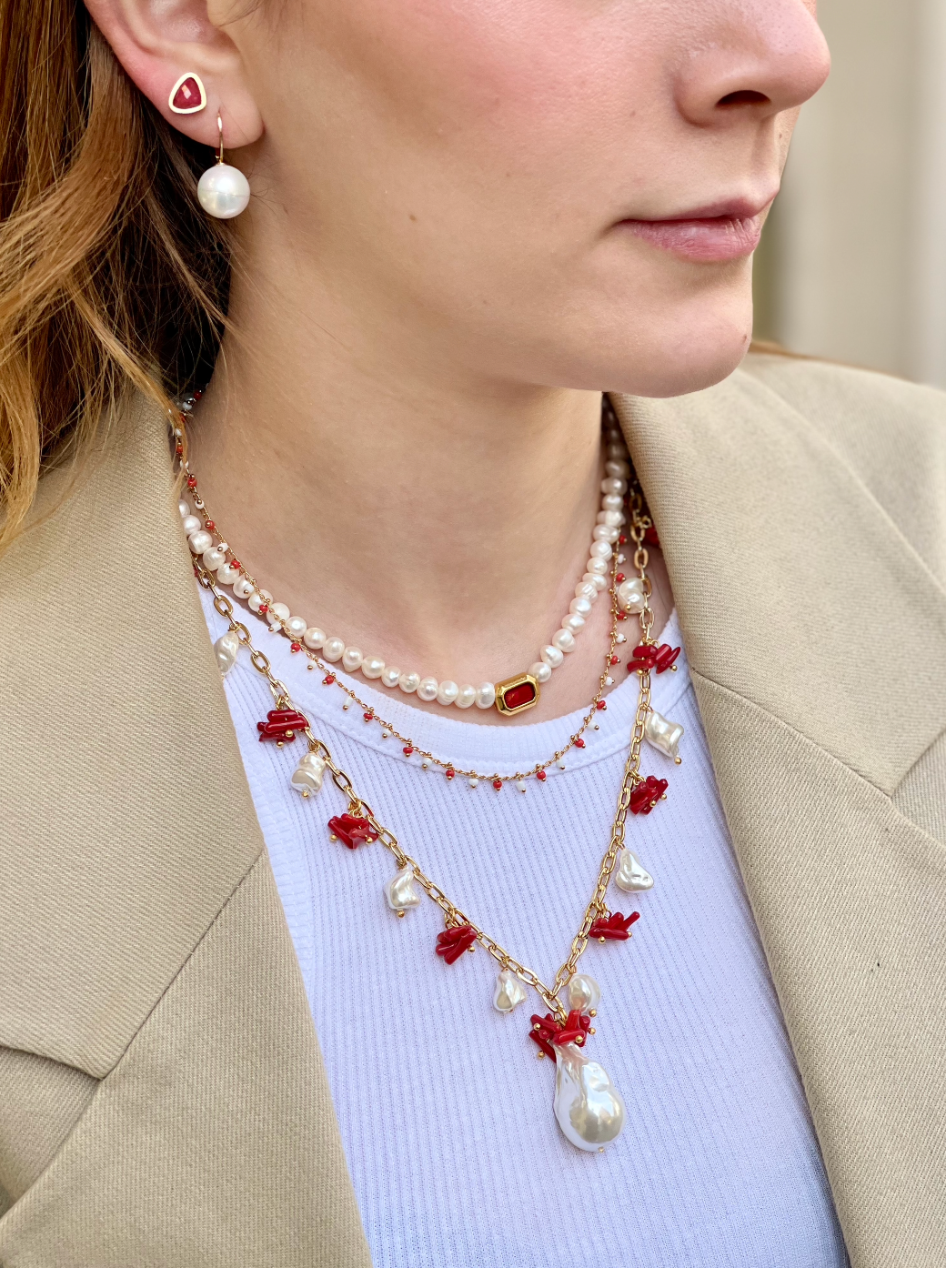 CAPRI QUEEN BAROQUE PEARL CORAL LONG NECKLACE