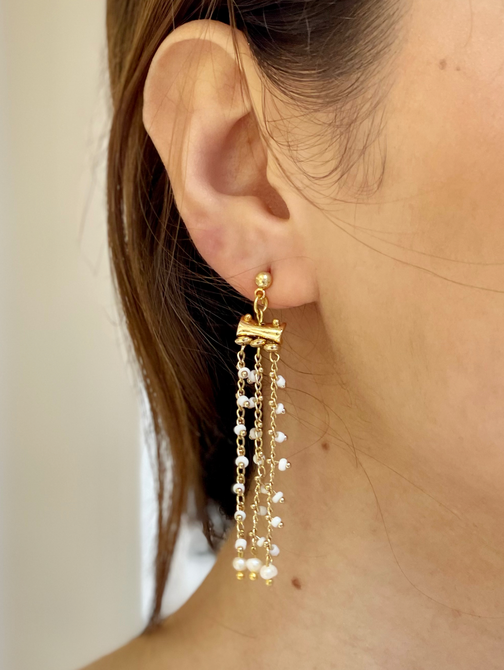 GYPSY WHITE BEADED EARRINGS
