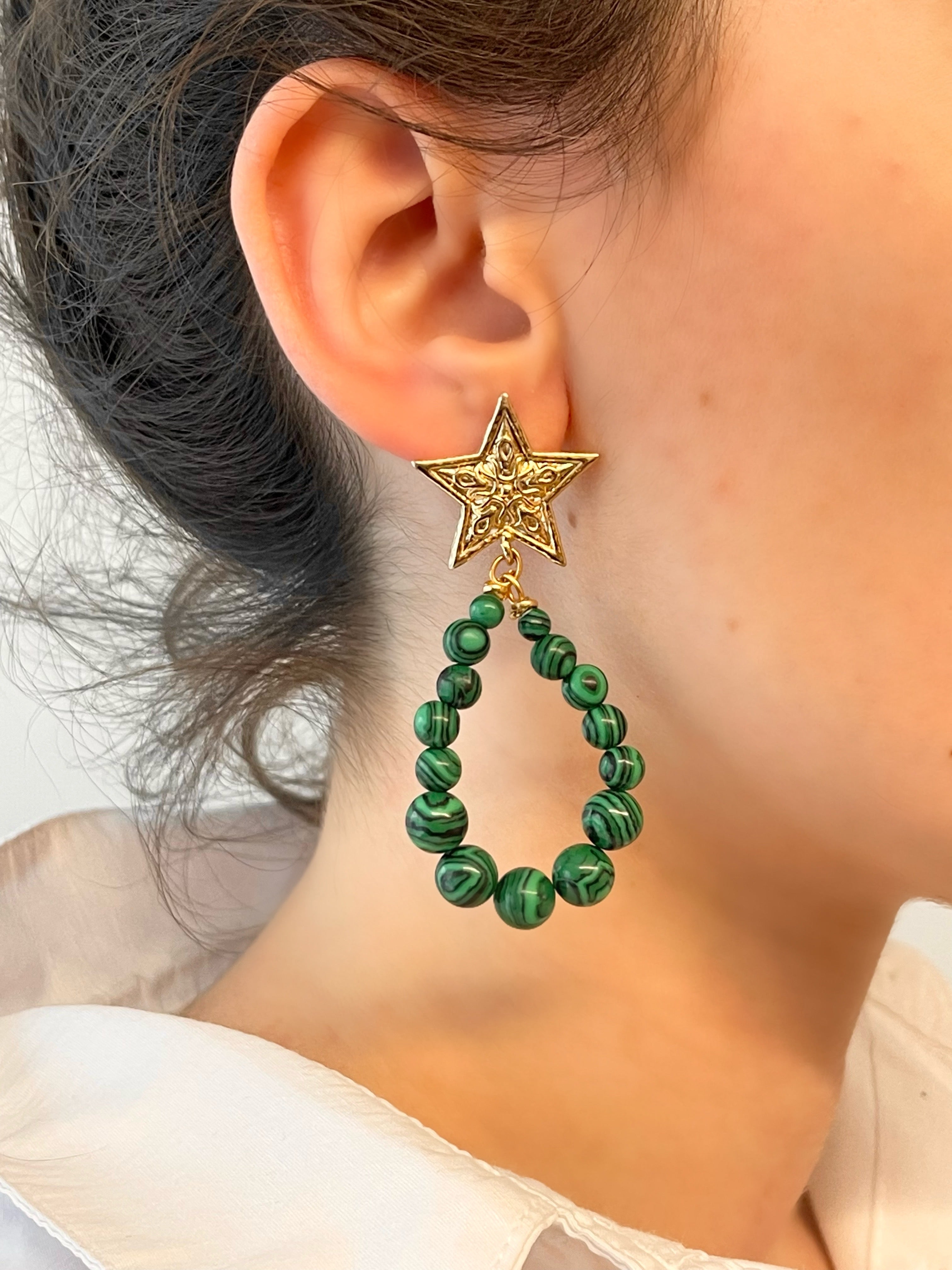 FESTIVE MALACHITE STAR EARRINGS