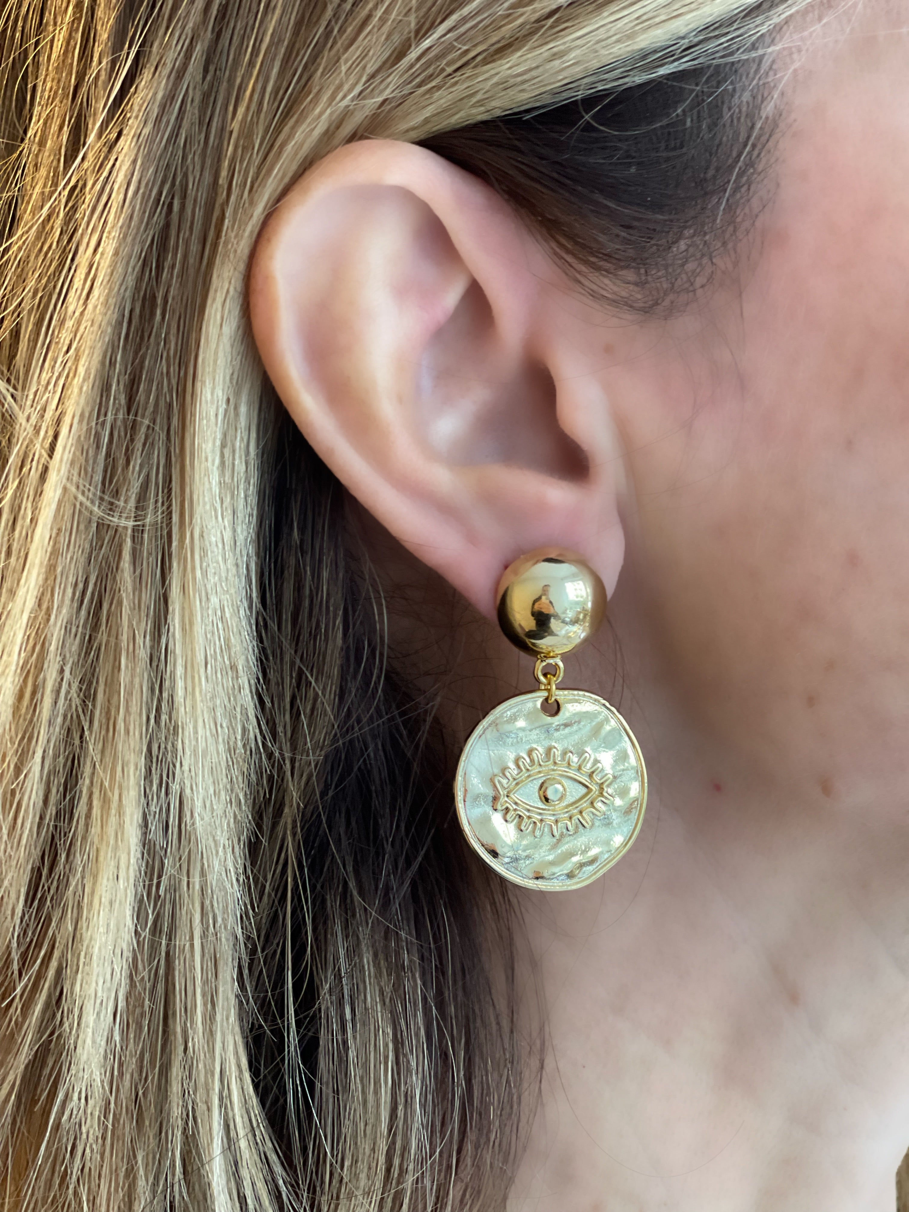 EVIL EYE MEDALLION EARRINGS