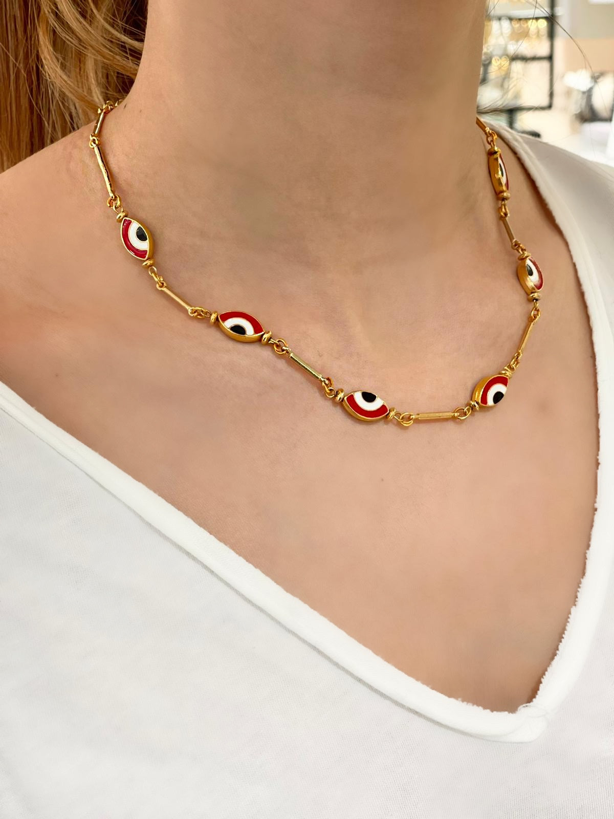 NAZAR RED ENAMELED EVIL EYE NECKLACE