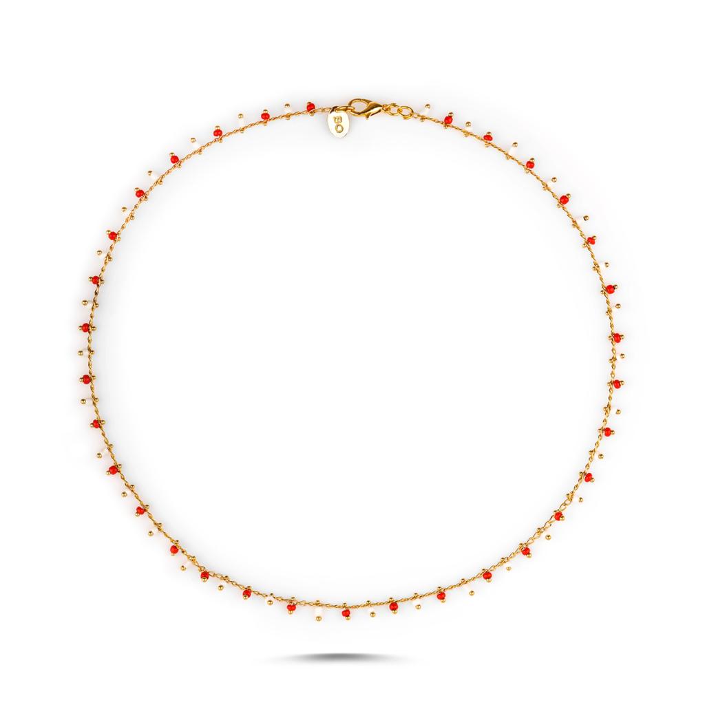 GYPSY RED WHITE BEADED CHAIN NECKLACE
