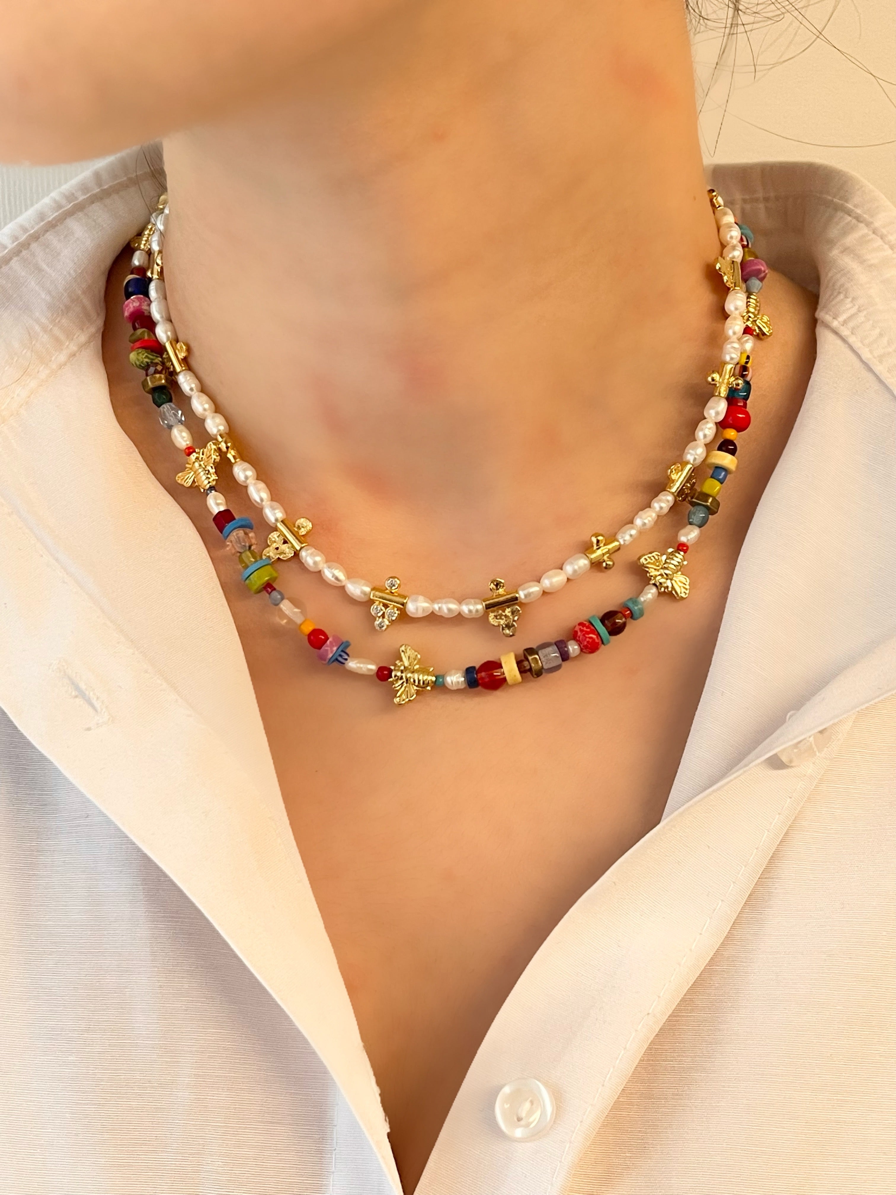 BEE LOVE MIXED BEADED NECKLACE