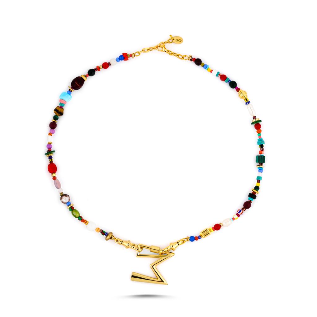 LETTER LOCK MIXED BEADED NECKLACE